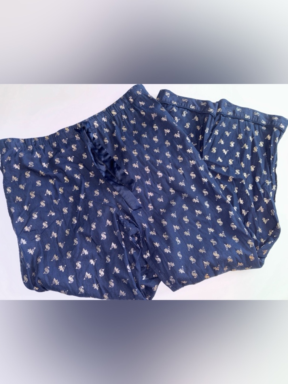 Victoria’s Secret Logo PJ Pants Large VS Navy Lounge Pants with Metallic logo